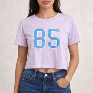 Wild Fable 85 Graphic Tee Lavender Blue Cropped T-Shirt Casual Y2K 100% Cotton L